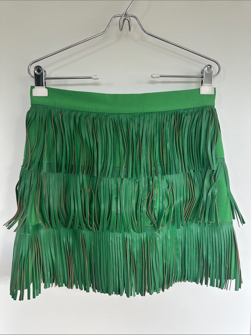 Green Boutique Leather Fringe Skirt, Size M